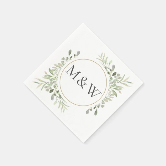 Groene Waterverf Blad Monogram Initiaal Servet (Hoek)