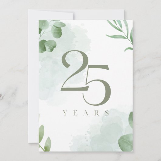 Groene Waterverf bladeren 25e bruiloft Jubileum Kaart (Achterkant)