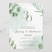 Groene Waterverf bladeren 30e bruiloft Jubileum Kaart (Voorkant / Achterkant)