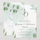 Groene Waterverf bladeren 30e bruiloft Jubileum Kaart (Voorkant / Achterkant)