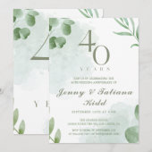 Groene Waterverf bladeren 40e bruiloft Jubileum Kaart (Voorkant / Achterkant)