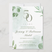 Groene Waterverf bladeren 50e bruiloft Jubileum Kaart (Voorkant)