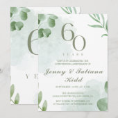 Groene Waterverf bladeren 60e bruiloft Jubileum Kaart (Voorkant / Achterkant)