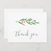 Groene Waterverf bladeren en bessen Bedankkaart (Voorkant / Achterkant)