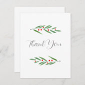 Groene Waterverf bladeren en bessen Bedankkaart (Voorkant / Achterkant)