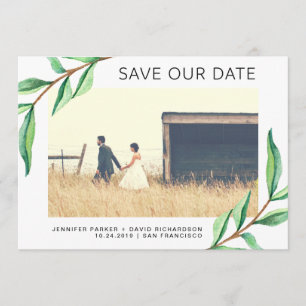 Groene Waterverf bladeren en foto De datum opsla Save The Date