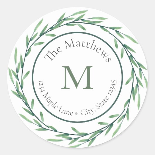 Groene Waterverf bladeren kranslabels Ronde Sticker (Voorkant)