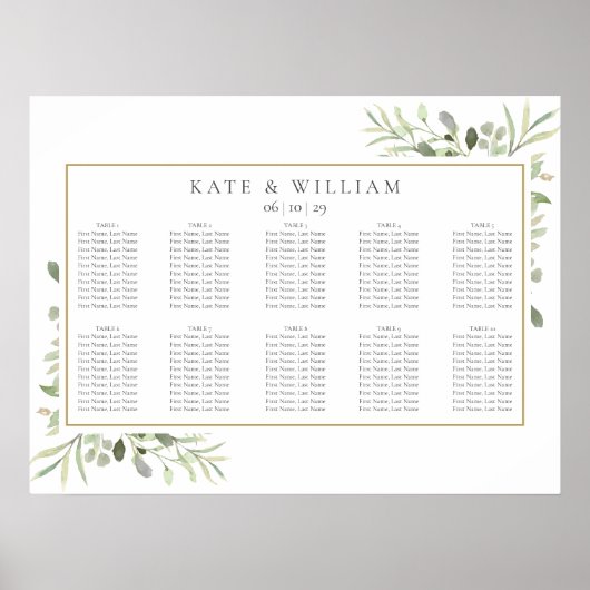 Groene Waterverf Bladeren Trouw Stoelenkaart Poster (Voorkant)