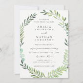 Groene Waterverf Bladkrans Bruiloft Uitnodiging (Voorkant)