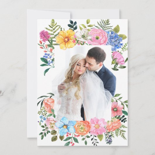 Groene Waterverf Bloemen Minimalistische foto Brui Kaart (Achterkant)