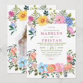 Groene Waterverf Bloemen Minimalistische foto Brui Kaart (Voorkant / Achterkant)