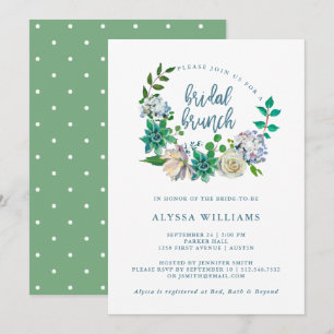 Groene Waterverf Bloemen Succulent Bruidsbrunch Kaart