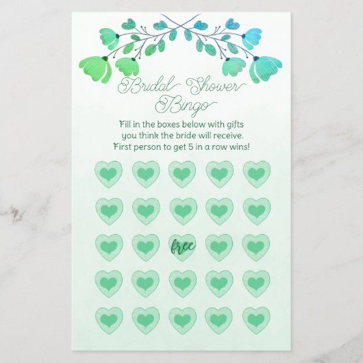 Groene Waterverf Bloemen Vrijgezellenfeest Bingo Flyer (Voorkant)