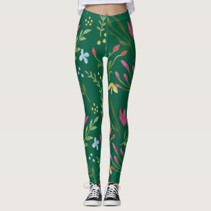 Groene Waterverf Bloemen Zwart Roze Blauw Geel Leggings