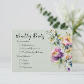 Groene Waterverf bloemenbruiloft RSVP Kaartje (Staand voorkant)