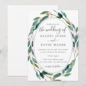 Groene Waterverf Bloemenkrans bruiloft Kaart (Voorkant / Achterkant)