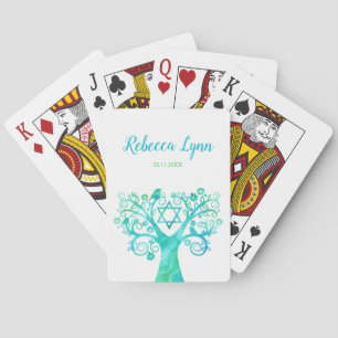 Groene waterverf Boom des Levens Bat Mitzvah Pokerkaarten
