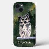 Groene Waterverf Bos Snowy Uil Aangepaste naam Case-Mate iPhone Case (Achterkant)
