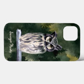 Groene Waterverf Bos Snowy Uil Aangepaste naam Case-Mate iPhone Case (Achterkant (horizontaal))