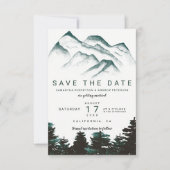 Groene waterverf bosbergen redden de datum save the date (Voorkant)