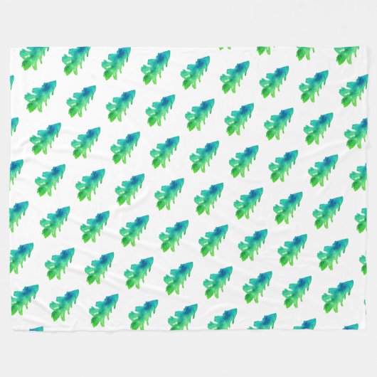 Groene Waterverf Bossen Fleece Deken (Voorkant (Horizontaal))