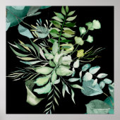 Groene Waterverf Botanische bladeren en bloemen Poster (Voorkant)