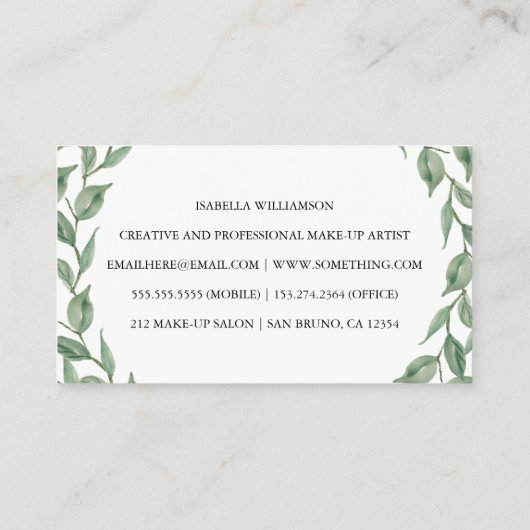 Groene Waterverf Botanische Laurel Wreath Modern Visitekaartje (Achterkant)