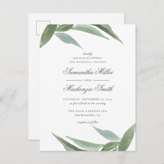 Groene Waterverf Botanische lekkenwonden Uitnodiging Briefkaart (Voorkant / Achterkant)