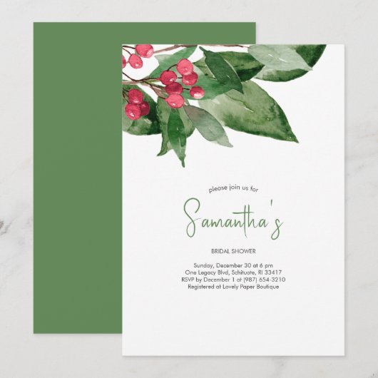 Groene Waterverf Bruidsdouche Uitnodigingen (Voorkant / Achterkant)