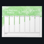 Groene Waterverf Brushstroke Weekplanner Notitieblok<br><div class="desc">In dit leuke ontwerp heb ik de bovenkant van de achtergrond bedekt met een groene waterverf penseelstreek. De uitdrukking "Weekplanner" is weergegeven in een casual handschriftlettertype en is als afbeelding bovenaan de pagina geplaatst. Gebruik de sjabloon velden om uw gegevens toe te voegen zoals u dat wenst. De graphics kunnen...</div>