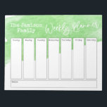 Groene Waterverf Brushstroke Weekplanner Notitieblok<br><div class="desc">In dit leuke ontwerp heb ik de bovenkant van de achtergrond bedekt met een groene waterverf penseelstreek. De uitdrukking "Weekplanner" is weergegeven in een casual handschriftlettertype en is als afbeelding bovenaan de pagina geplaatst. Gebruik de sjabloon velden om uw gegevens toe te voegen zoals u dat wenst. De graphics kunnen...</div>