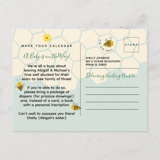 Groene Waterverf Bumble Bee 🐝 Budget Baby shower Briefkaart (Achterkant)
