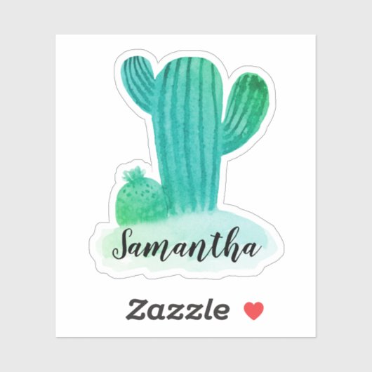 Groene Waterverf Cactus Naam Sticker (Vel)