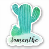 Groene Waterverf Cactus Naam Sticker (Voorkant)