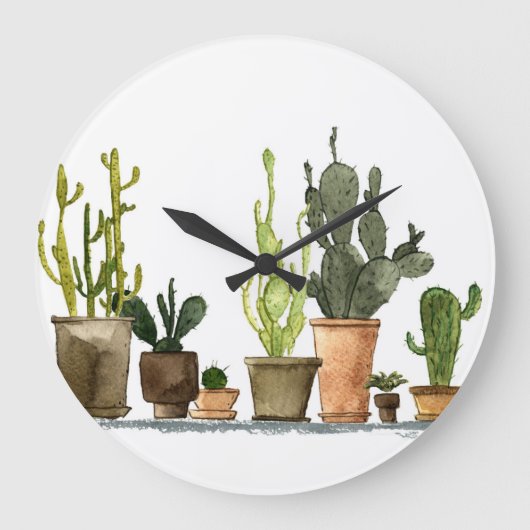 Groene Waterverf cactussen: handgetekende potten Grote Klok (Voorkant)