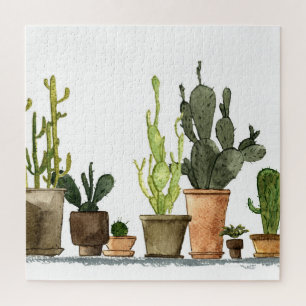 Groene Waterverf cactussen: handgetekende potten Legpuzzel