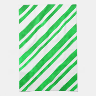 Groene Waterverf Candy Cane Stripes Theedoek