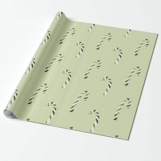 Groene Waterverf Candy Canes kerstpatroon Cadeaupapier (Uitgerold)