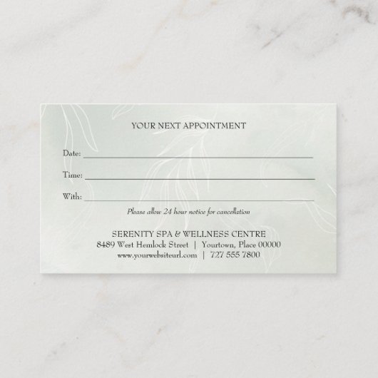 Groene Waterverf Dag Spa en Wellness Afspraak Visitekaartje (Achterkant)