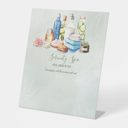 Groene Waterverf Dag Spa en Wellness Reclamebord Met Voetstuk (Voorkant)