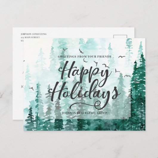 Groene Waterverf dennenbomen | Prettige feestdagen (Voorkant / Achterkant)