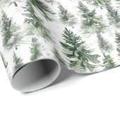 Groene Waterverf dennenbos op wit Cadeaupapier (Rol Hoek)