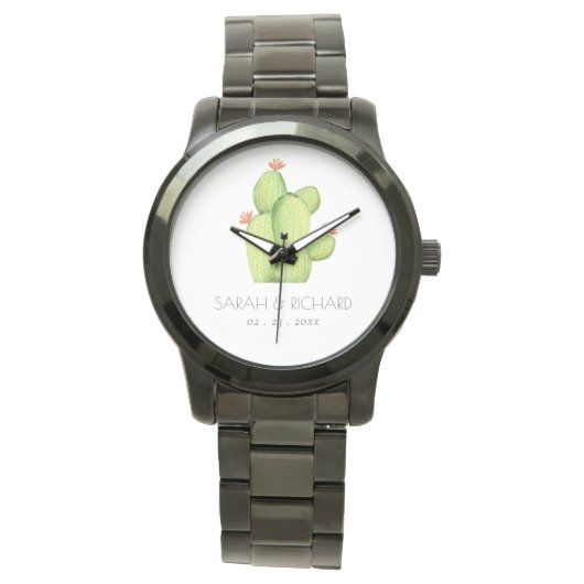 GROENE WATERVERF DESERT CACTUS BEWAREN DE DATUM-VE HORLOGE (Voorkant)