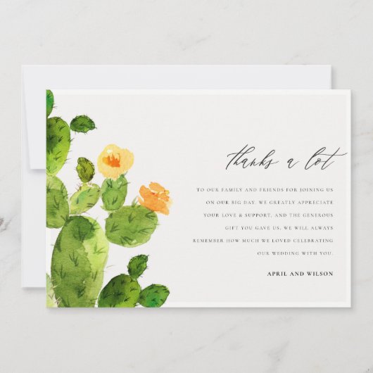 GROENE WATERVERF DESERT CACTUS FLOWER DANK U BEDANKKAART (Voorkant)