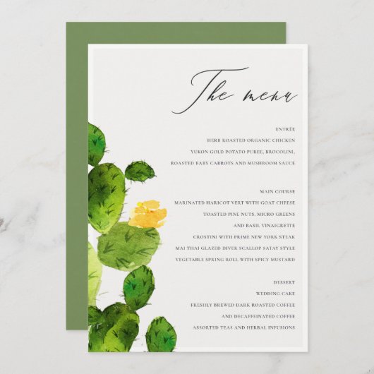 GROENE WATERVERF DESERT CACTUS FLOWER MENU (Voorkant / Achterkant)