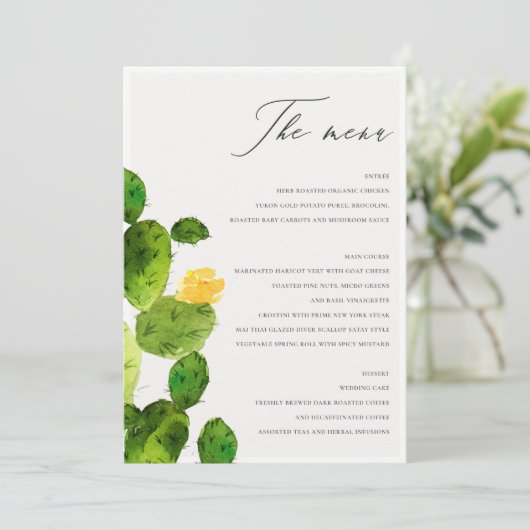 GROENE WATERVERF DESERT CACTUS FLOWER MENU (Staand voorkant)