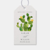 GROENE WATERVERF DESERT CACTUS FLOWER MONOGRAM CADEAULABEL (Voorkant)