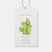 GROENE WATERVERF DESERT CACTUS FLOWER MONOGRAM CADEAULABEL (Voorkant)