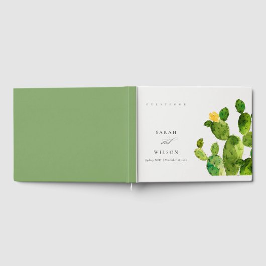 GROENE WATERVERF DESERT CACTUS FLOWER MONOGRAM GASTENBOEK (Volledig)