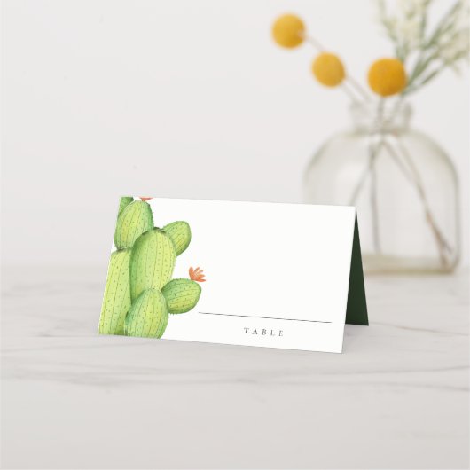 GROENE WATERVERF DESERT CACTUS FLOWER MONOGRAM PLAATSKAARTJE (Voorkant)